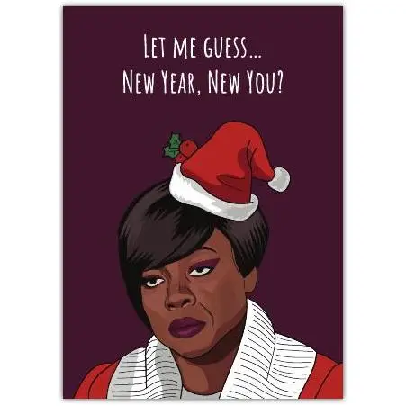 Funny New Year Humour Card with Santa Hat and Sceptical Expression for Seasonal Greetings