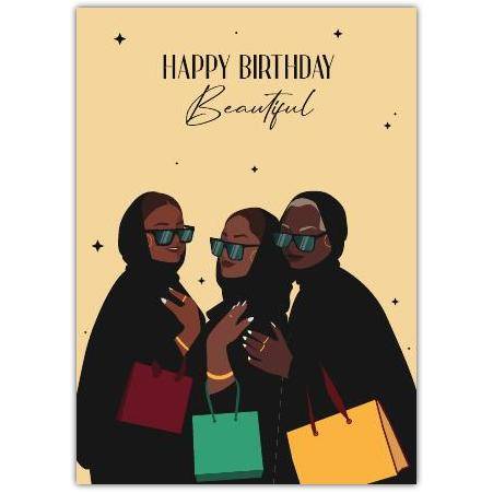 Happy Birthday Beautiful Stylish Women with Shopping Bags Card