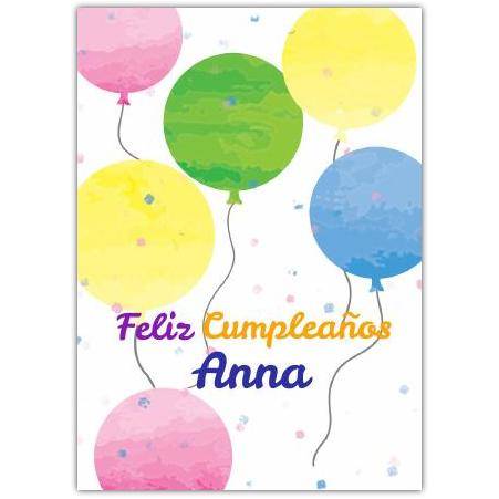 Personalised Feliz Cumpleaños Birthday Card with Colourful Balloons Design
