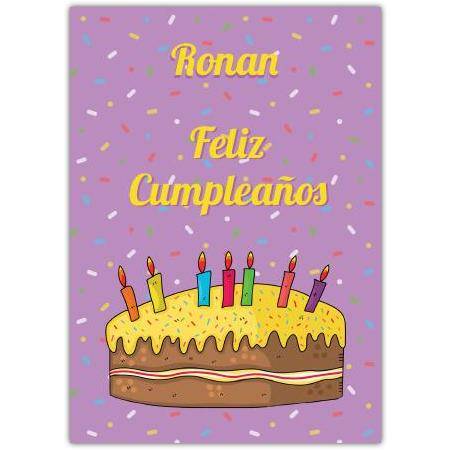 Personalised Happy Birthday Ronan Spanish Cake Greeting Card with Candles and Confetti