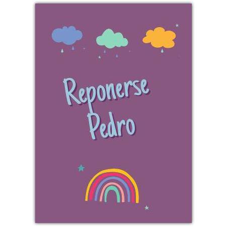 Get Well Soon Card in Irish with Clouds and Rainbow Design