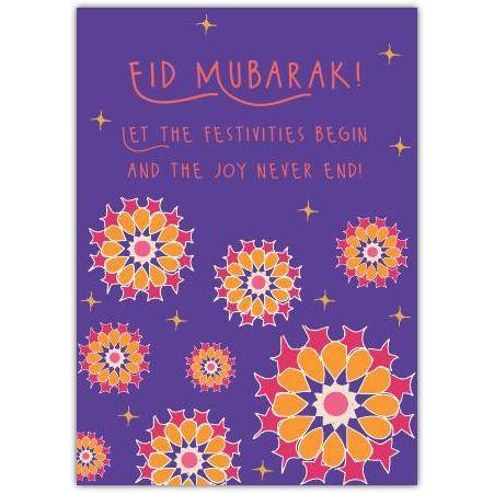 Eid Mubarak Greeting Card with Festive Floral Pattern and Joyous Message