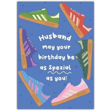 Husband Birthday Card with Colourful Trainers Illustration and Special Wishes
