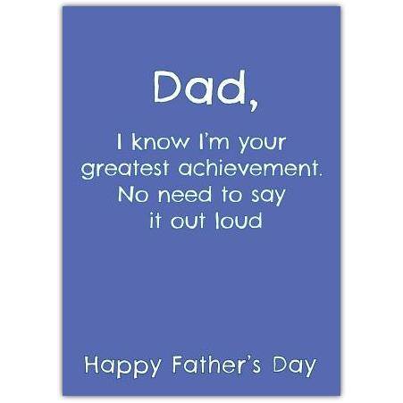 Father's Day Card Funny Greatest Achievement Message Blue Cover
