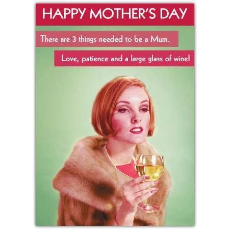 Happy Mothers Day Humorous Vintage Style Card with Wine and Love Quote