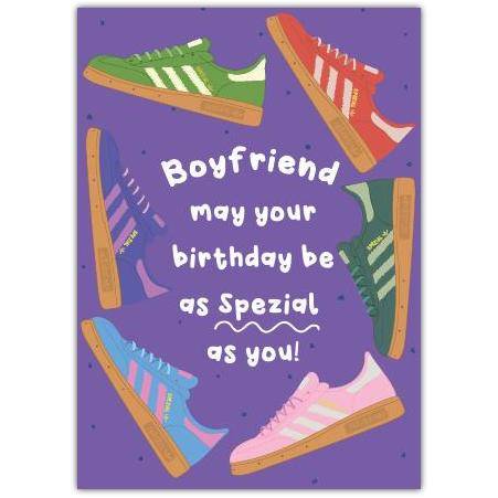 Boyfriend Birthday Card with Colourful Trainers Design and Special Birthday Message