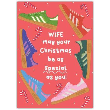 Christmas Card for Wife with Colourful Trainers and Candy Canes Design