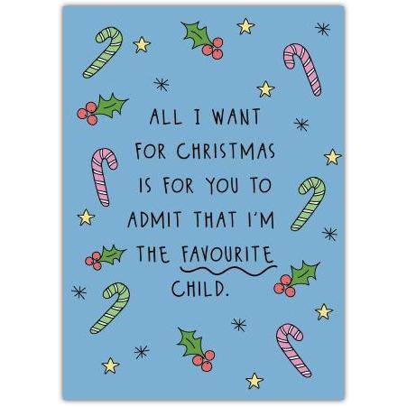 Funny Christmas Card for Favourite Child with Candy Canes and Holly Design