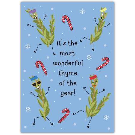 Funny Christmas Card with Dancing Thyme Herbs and Candy Canes Seasonal Greeting