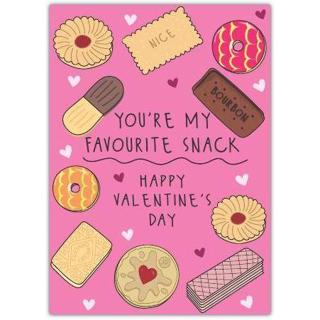 You're My Favourite Snack Valentine's Day Card with Biscuit Illustrations