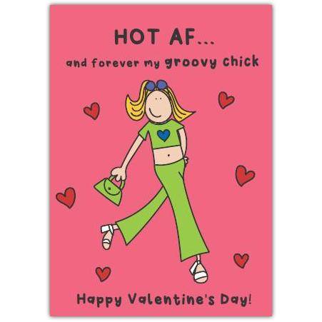 Groovy Chick Valentine's Day Card with Retro Illustration and Loving Message