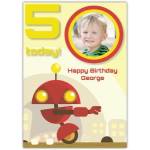 Personalised Robot Themed Any Age Birthday Card with Photo and Name on Cover