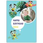Personalised Childrens Birthday Card with Cartoon Birds and Photo Upload Option