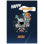 Happy Birthday Space Astronaut with Planet Balloons Personalised Card for Boys