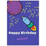 Personalised Boys Birthday Card with Rocket Stars and Moon Space Design