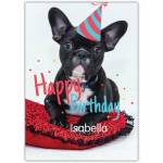 Personalised Happy Birthday Card French Bulldog with Party Hat for Girls