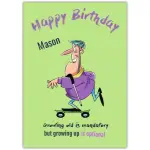 Personalised Growing Up Is Optional Funny Birthday Card for Grandfather on Skateboard