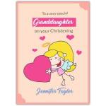 Personalised Granddaughter Christening Card with Angel Holding Heart Design