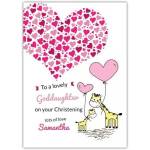 Personalised Christening Card for Goddaughter with Giraffes and Heart Balloons Design