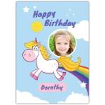 Personalised Happy Birthday Card with Flying Unicorn and Rainbow for Kids