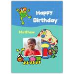 Personalised Kids Happy Birthday Card with Mushroom and Caterpillar Photo Upload