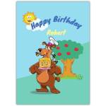 Personalised Happy Birthday Card with Bear, Pancakes and Bees Design