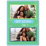 Personalised Happy Birthday Dad Card with Green Background and Two Photo Frames