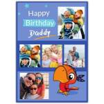 Personalised Daddy Birthday Card with Parrot and Custom Photo Collage on Blue Background