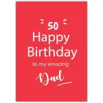50th Birthday Card for Dad Red Background with Bold White Text