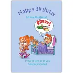 Funny Happy Birthday Card for Husband with Snoring Man Illustration