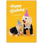 Personalised Happy Birthday Card with Funny Dogs and Cat in Party Hats
