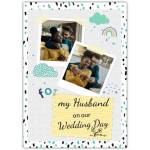 Personalised Wedding Day Card for Husband with Photo Upload and Playful Cloud Pattern