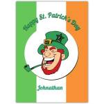 Personalised St Patrick's Day Leprechaun Pipe Irish Flag Greeting Card