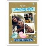 Personalised Happy Birthday Card for Wife with Cute Bird Couple and Photo Collage Design
