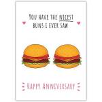 Funny Anniversary Card with Cute Burger Buns and Playful Message