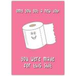 Funny New Job Congratulations Card with Toilet Roll Design Pink Humourous Work Card