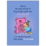 Miss You Hug Bear and Girl Thinking of You Greeting Card