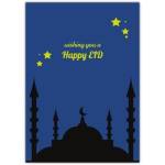Happy Eid Night Sky Mosque Silhouette Religious Celebration Greeting Card