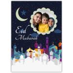 Personalised Eid Mubarak Greeting Card with Mosque Skyline and Custom Photo Upload