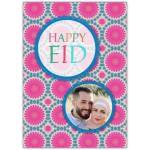 Personalised Happy Eid Mubarak Photo Upload Greeting Card with Pink Floral Pattern