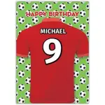 Personalised Football Jersey Red Birthday Card for Kids and Adults
