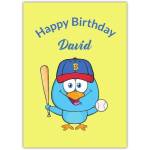 Personalised Blue Bird Baseball Happy Birthday Card for Boys and Men
