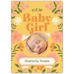 New Baby Girl Photo Upload Card with Floral Design for Newborn Baby Celebration