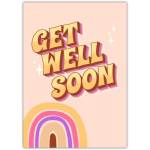 Retro Style Get Well Soon Greeting Card with Colourful Rainbow Design