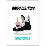 Personalised Ice Skates Birthday Card with Cupcake Design for Christopher