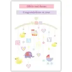 Personalised New Baby Congratulations Card with Nursery Mobile Design for Boys or Girls