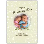 Personalised Christening Day Card with Sleeping Babies and Floral Design