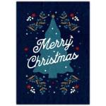 Merry Christmas Blue Tree Berries Greeting Card
