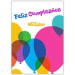 Personalised Feliz Cumpleaños Birthday Card with Colourful Balloons Design