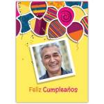 Personalised Birthday Card with Photo and Colourful Balloons Design in Spanish